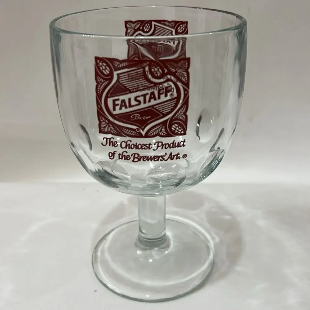 Falstaff Beer Burgundy Red 16 Ounces Cold Draft Beer Glass  Stemmed Mug Vintage